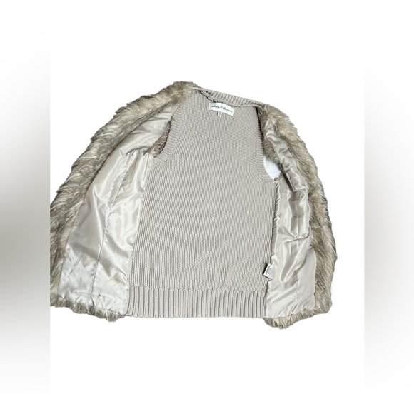 Sebby Collection knit faux‎ fur and feather open vest size Small - Picture 5 of 8